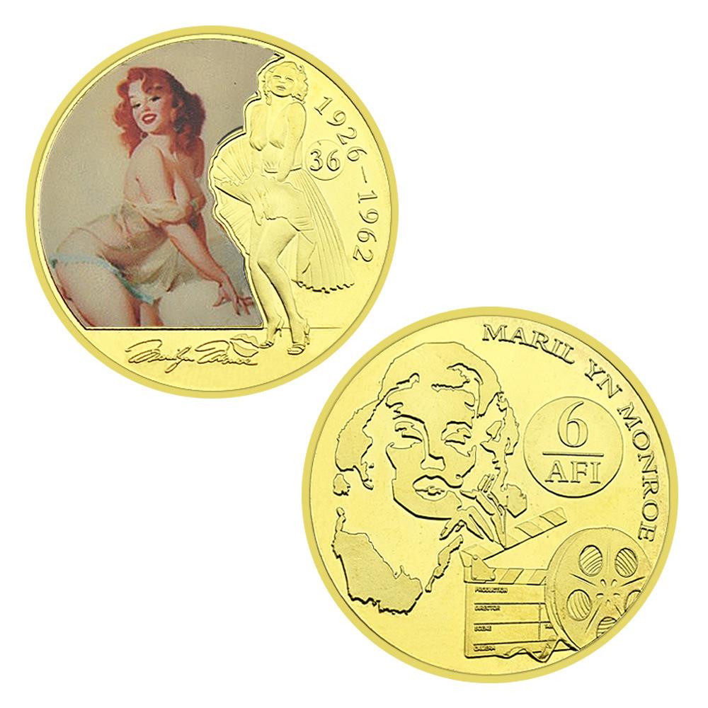 

American actress Marilyn Monroe, gold-plated colored commemorative coin, celebrity merchandise, fan commemorative collection gift