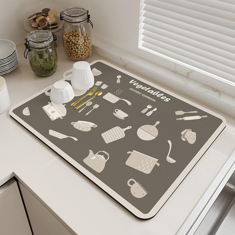 Натуральний свіжий діатомітовий килимок для сушіння, суперабсорбуючий килимок для стільниці, кухонна раковина, сушіння посуду, кавоварка, простий декор