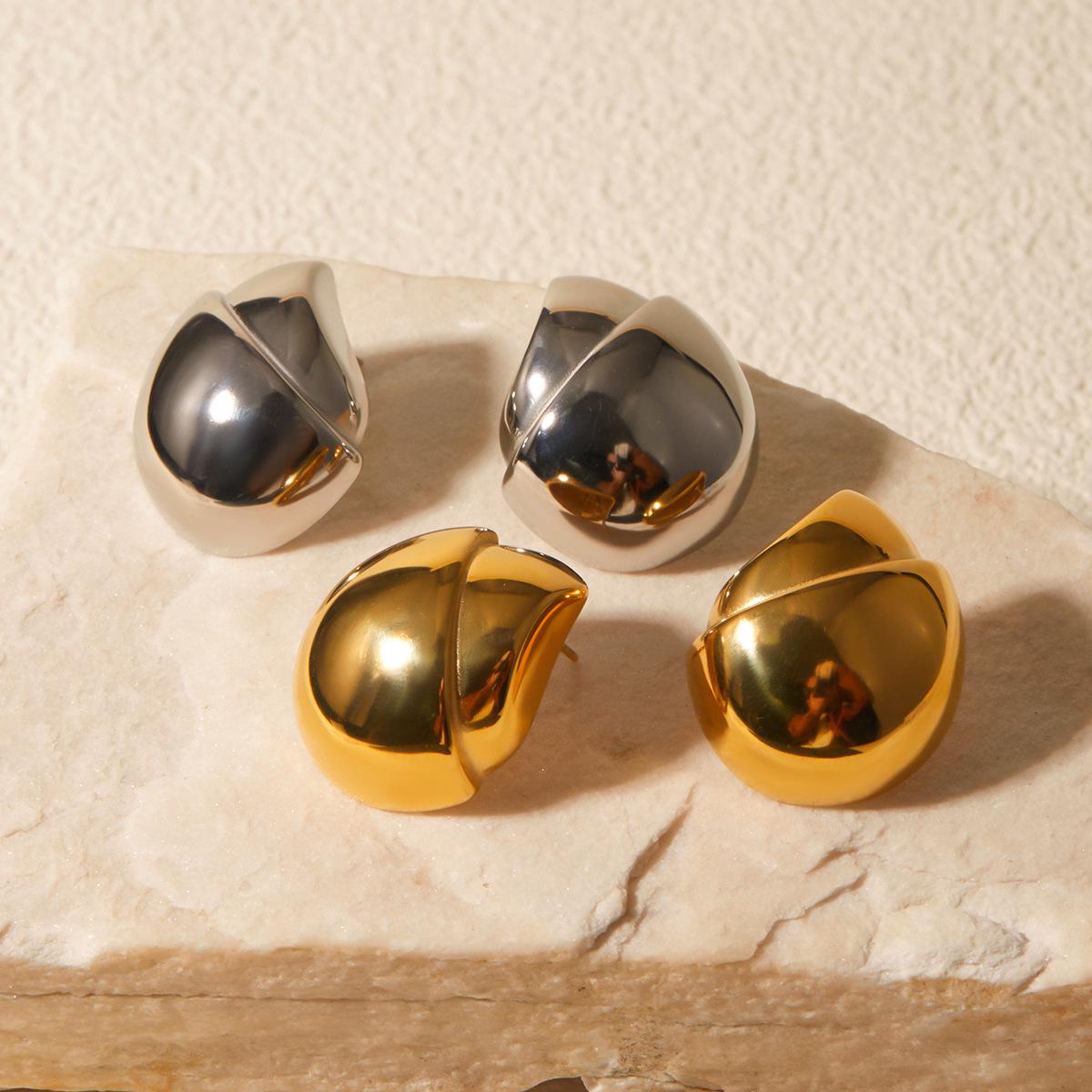

18K Gold Stainless Steel Irregular Hazelnut Earrings - Retro Style by Melaard