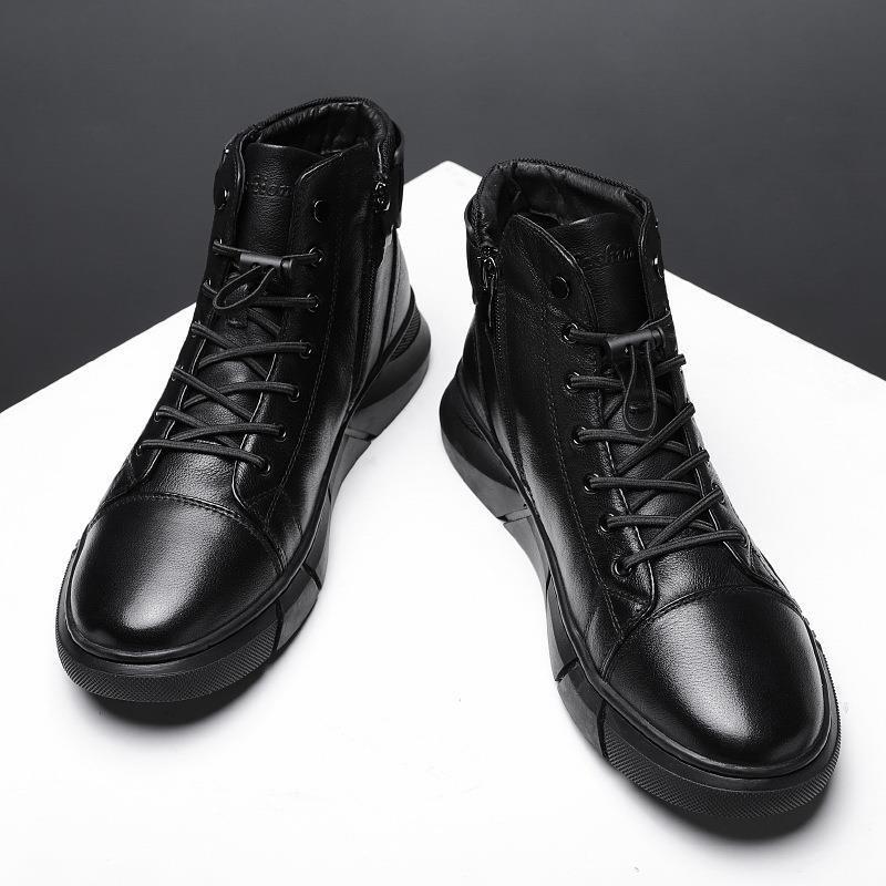 Large Size Trend Martin Boots Men's British Men's Boots Fleece Warm High Top Men's Casual Leather Boots
