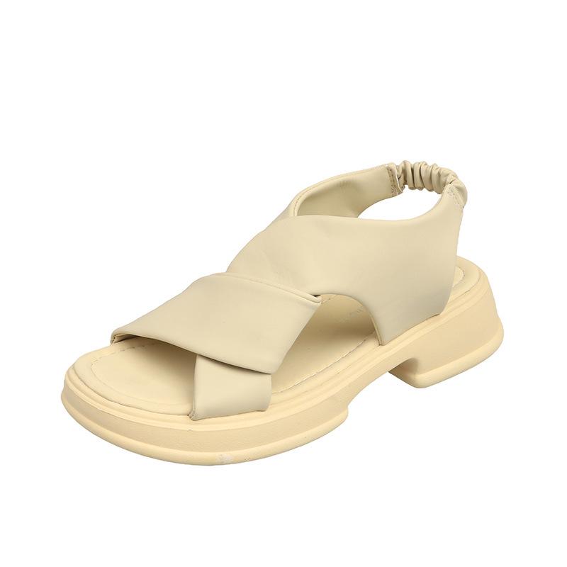2025 Women's Stylish Thick-Soled Casual Sandals - Simple Solid Color Beach Shoes