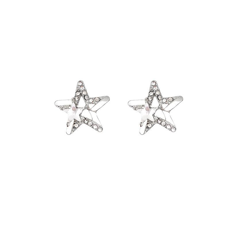 Silver Needle Hollow Super Flash Five-pointed Star Stud Earrings Femininity Decoration