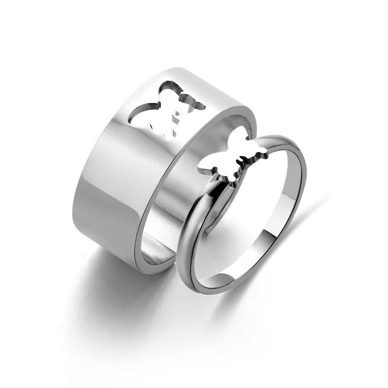 New Arrival Trendy Stainless Steel Bat Couple Rings for Women Men Punk Opening Hip Hop Rock Finger Jewelry Set Gift Colorfast