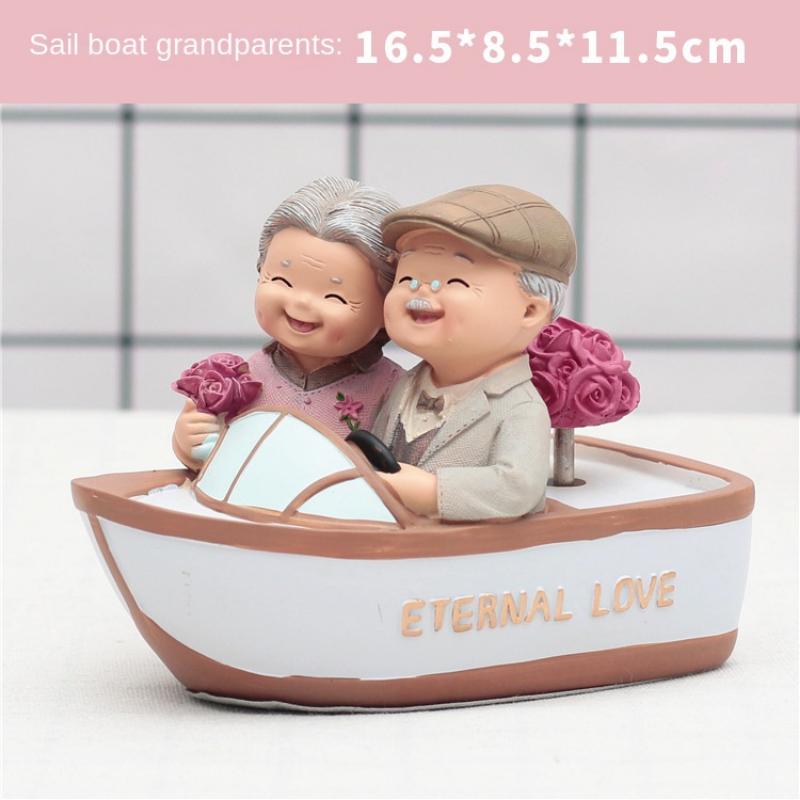 Harpiks Moderne Tegneserie Bestemor og Bestefar Modell Skulptur Kake Kjærester Par Dekorasjon Hjemmedekorasjon Bordplate Statuett Gave