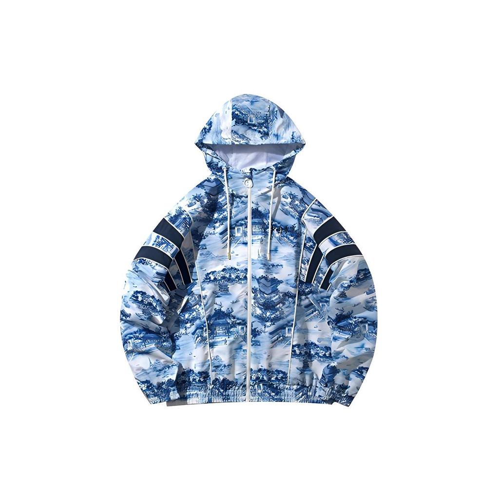 Li Ning Jacket Men's Blue And White Porcelain Print AFDQ145-1