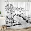 Japanese Ink Shower Curtain Fog Mountain Boat Wild Goose Natural Landscape Outdoor Bathroom Decoration Hook Shower Curtain