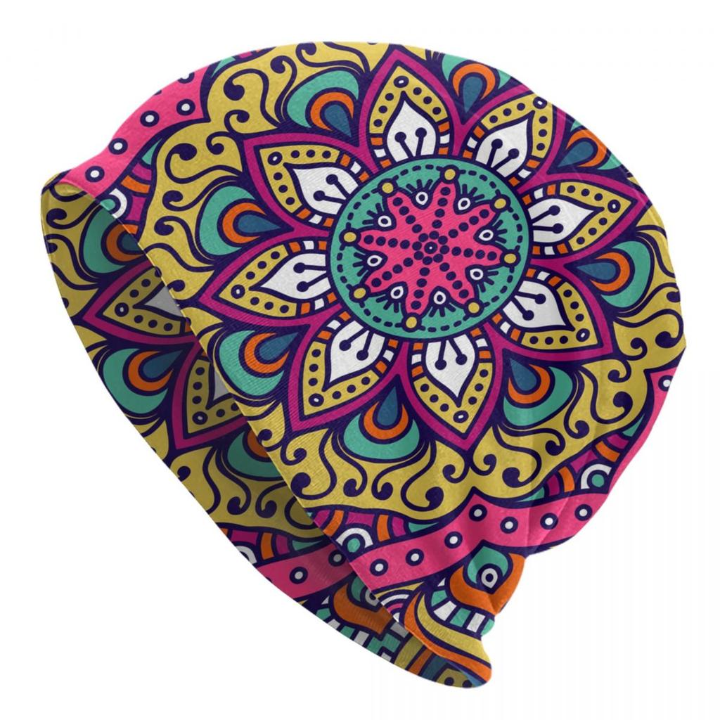 Custom Bohemia Ethnic Unisexdala Flower Pattern Skullies Beanies Caps Winter Warm Women Unisex Knitting Hats Unisex Adult Bonnet Hats
