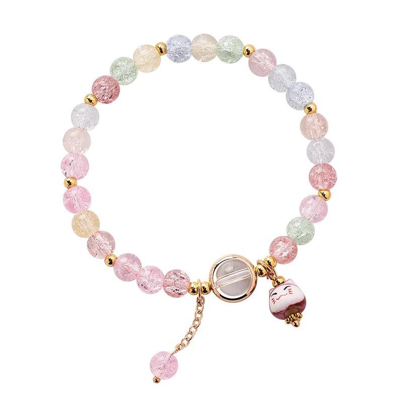 b100 2026 New Summer Simple Ceramic Sweet Transparent Lucky Cat Star Bracelet Fashion Women Beach Fashion Trend Daily Jewelry