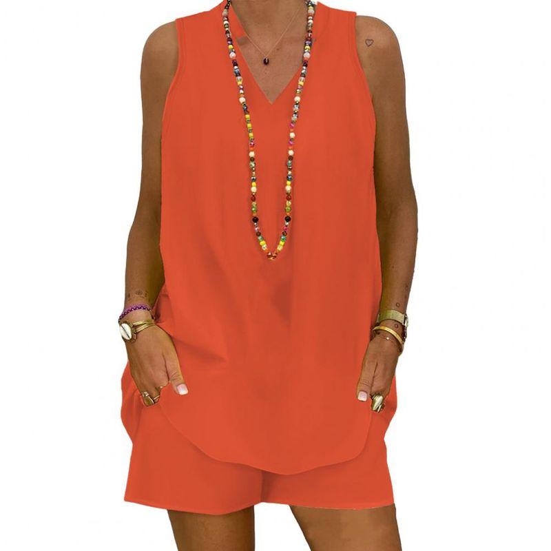 

Standing Collar Sleeveless Casual V-neck Tassel Sev Collar Women s Suit Orange M