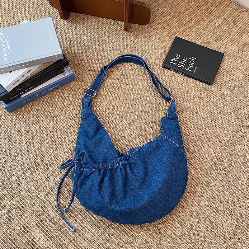 

Korean Hobo Bags Women Comfortable and Versatile Texture Crossbody Bags Denim Storage Bags Casual Trendy Simple Shoulder Bag темно-синього кольору