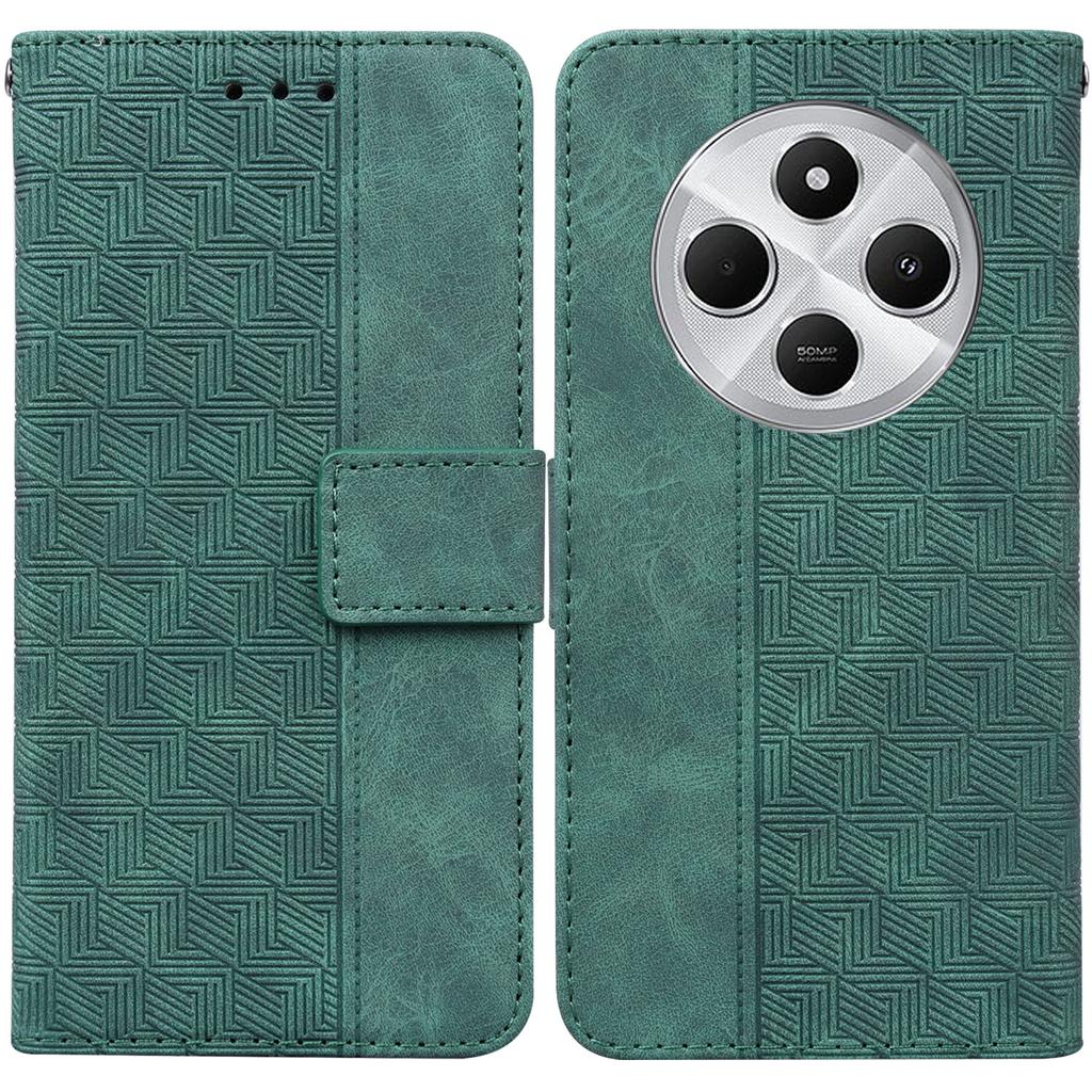For Xiaomi Poco C75 4G/Redmi 14R 5G/14C 4G Case Geometry Pattern Leather Wallet Phone Cover with Wrist Strap