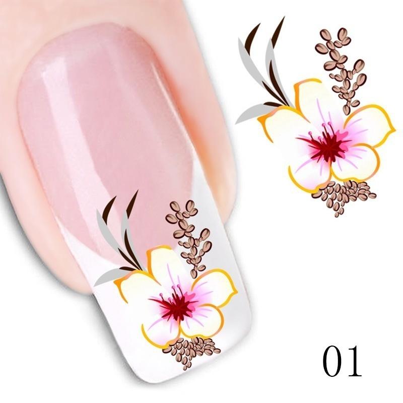 5Pcs/Set Bulk Flower Decals Water Transfer Manicure Nail Art Stickers Tips Decoration DIY  Random