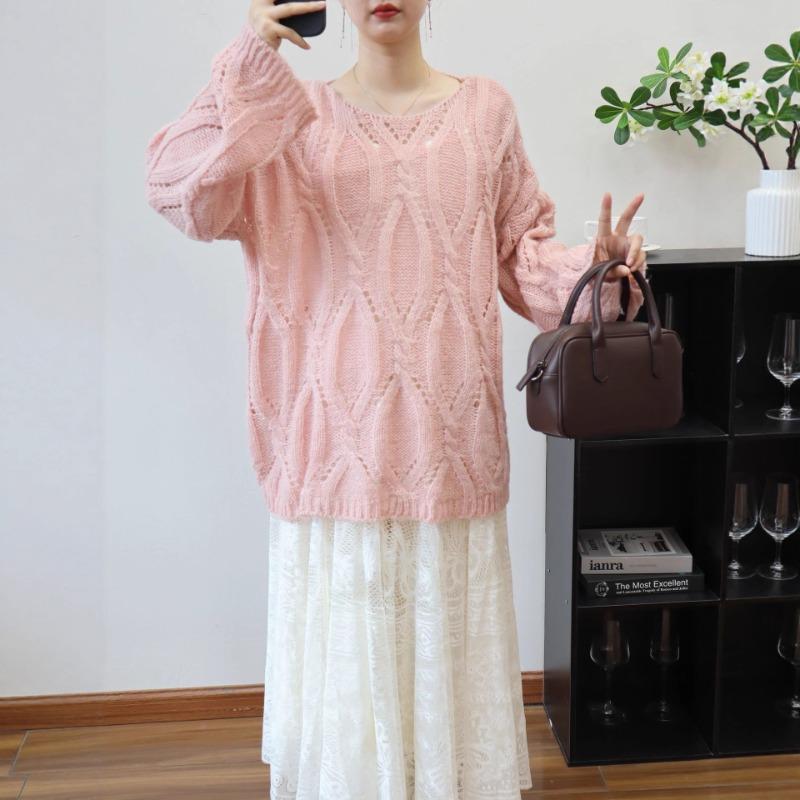 Early Autumn New Thin Hollow Loose Knitted Sweater Top Soft Waxy Gentle Wind Sweater Pullover Woman
