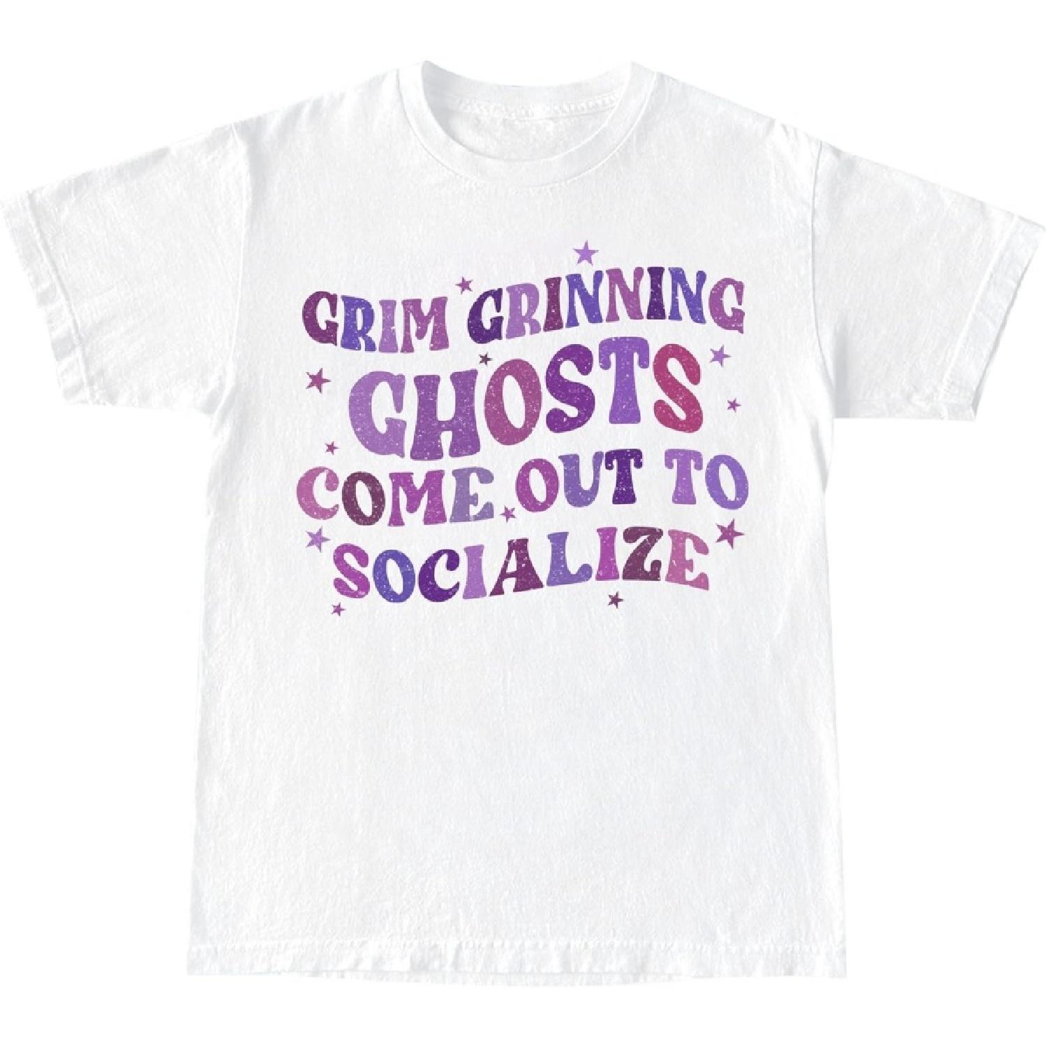 Grim Grinning Ghosts Come Out to Socialize Shirt - Haunted Mansion Tshirt for Women, White, 3X-Large S