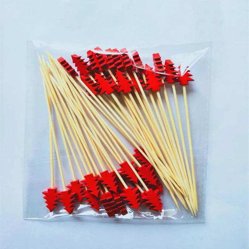 50Pcs Christmas Fruit Sticks Disposable Bamboo Sticks Christmas Tree Elk Santa Fruit Toothpicks for Cake Dessert Salad Decor