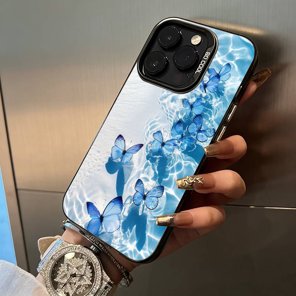 Blue Butterfly Ocean wave  Phone Case For IPhone17  16 11 12 13 14 15 16 Pro Max Plus Cover Colored Silver Funda Bumber