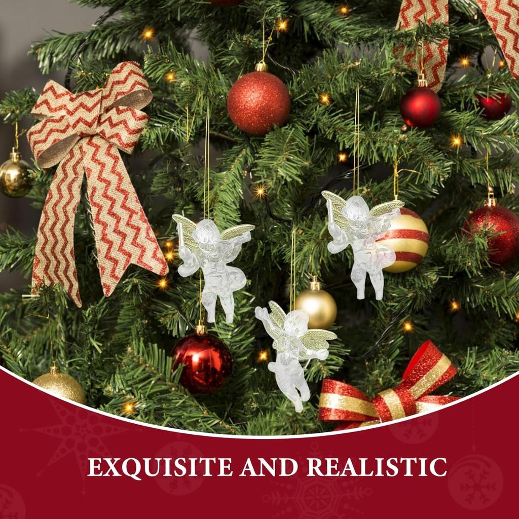 4 adet Noel Meleği Süsü Kristal Berraklığında Altın Kanatlı Melek Noel Ağacı Asılı Süsler Tatil Süslemeleri