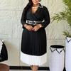 Solid-color Long-sleeved, Color-blocked Pleated A-line Dress for Women's Autumn and Winter