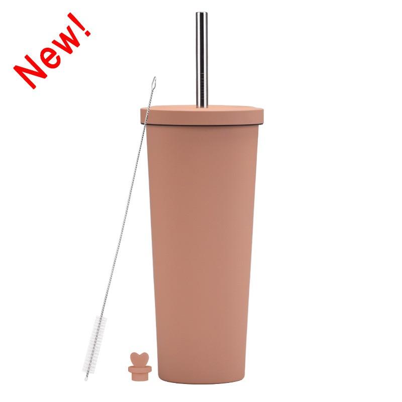 830ml Stainless Steel Insulated Tumbler With Wide Opening Straw Lid Bubble Tea Coffee Water Vacuum Thermos Cup Office
