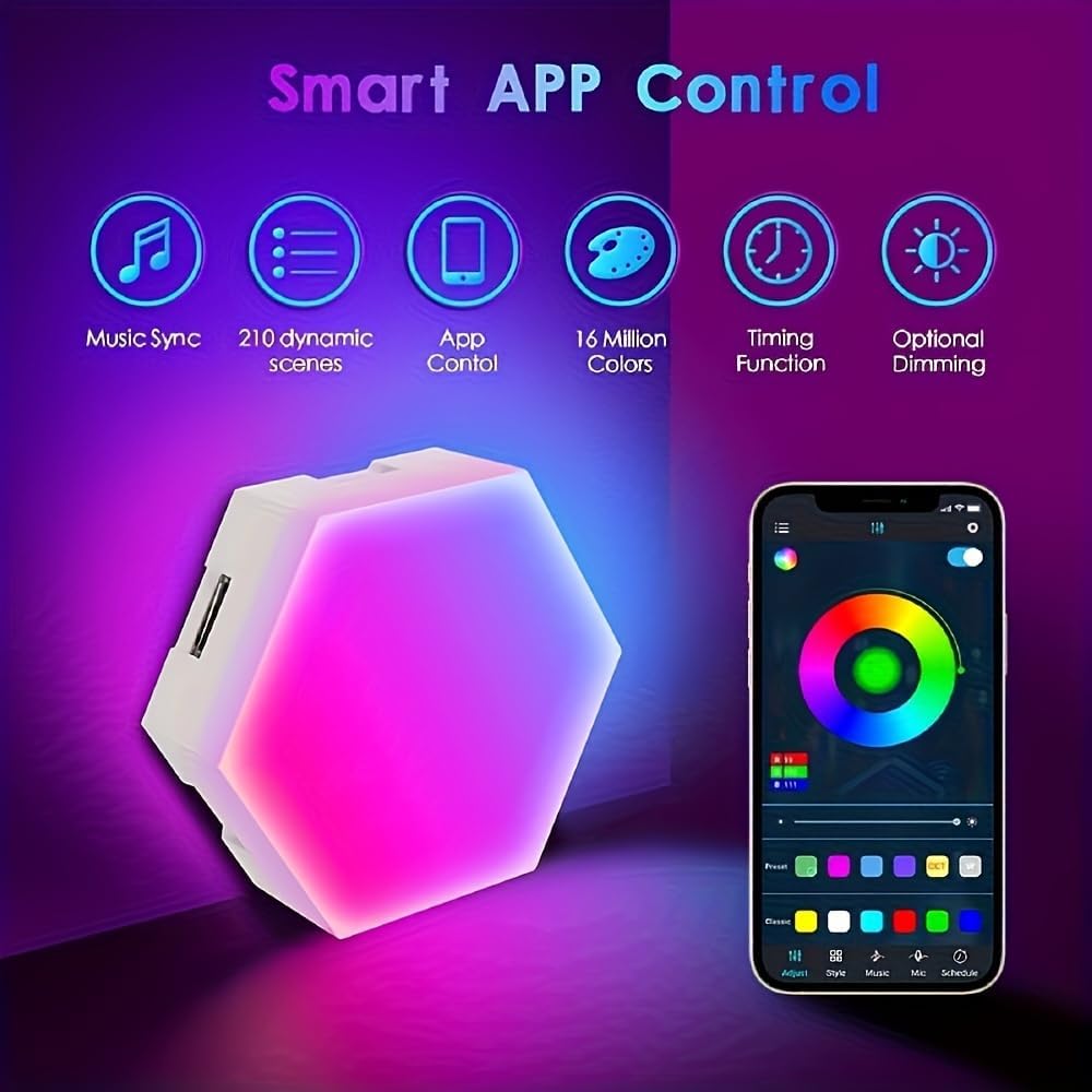 8 Pack Hexagon Light Panels - Smart RGB Hexagon LED Lights Wall Lights with APP & Remote Control Cool Music Sync Gaming Lights for Lving Room,