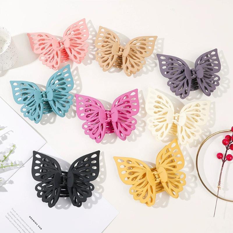 Double Layered Hollow Butterfly Hair Clip Large Solid Color Frosted Butterfly Clip Women's Fashion Hair Accessory Gift Hair Clip