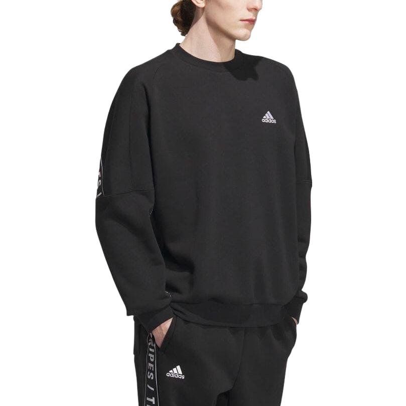 Adidas Loose-Fit Crew Neck Sweatshirt With Letter Print Unisex Tops Black IK7359