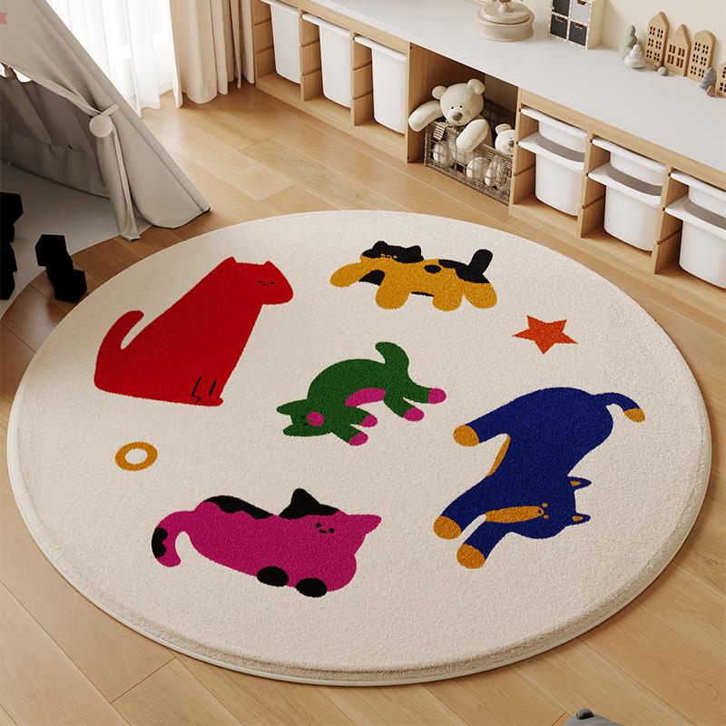 Cartoon Style Bedroom Decor Round Carpet Thick Plush Carpets for Living Room Fluffy Soft Children's Floor Mat Washable Study Rug