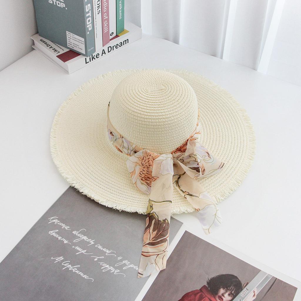 Fashion Tassel Female Lace Bow Bowknot Straw Hat SummerWomen Ladies Casual Floppy Sun Hat Ribbon  Sunscreen Cap for Beach