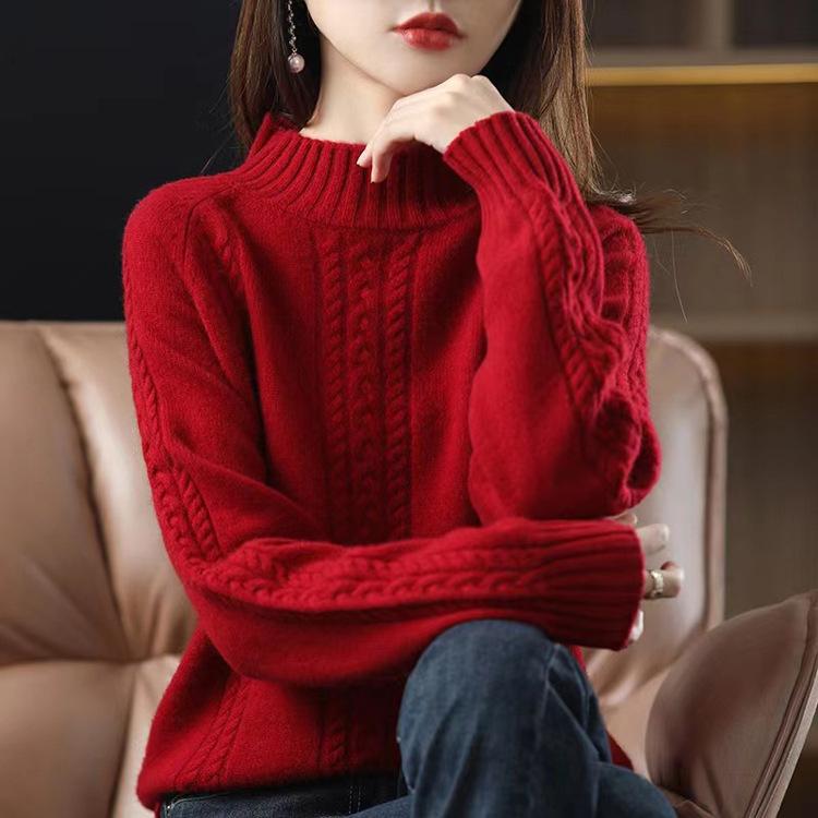 Autumn and Winter Women's Pullover Sweater Women's Inner Layer Bottom Shirt Semi High Neck Knitted Sweater