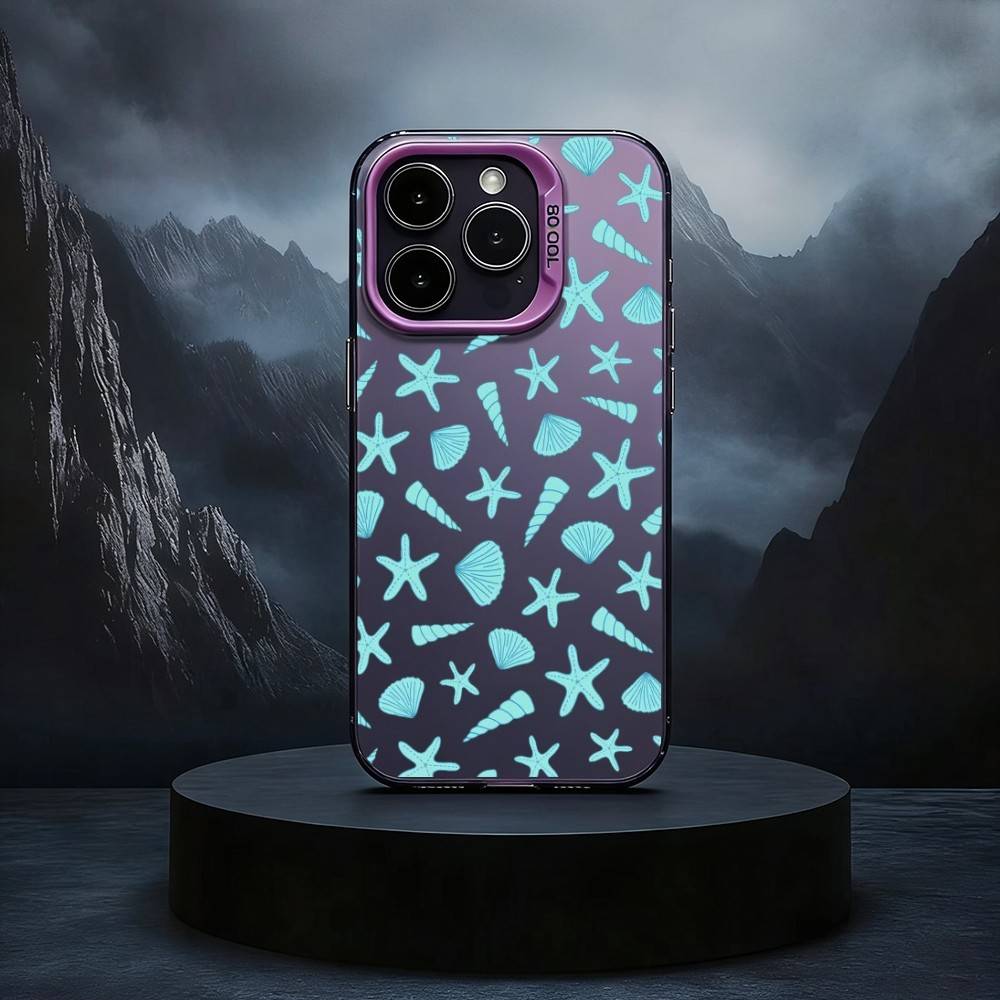 Seashell Starfish Pattern Black Candy silver phone case Phone Case For iPhone17,16,15,14,13,12,11 Plus,Pro Max