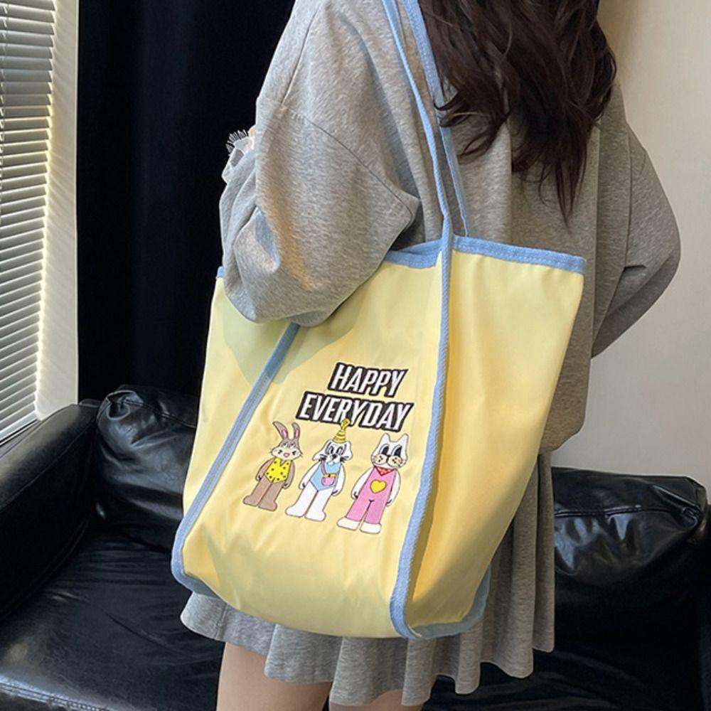 Lightweight Bunny Shoulder Bag Reusable Embroidery Basket Bag Cartoon Shopping Bag Shopping