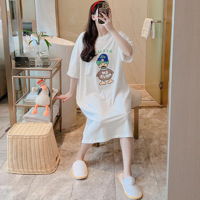 

Свободное платье-футболка с коротким рукавом и круглым вырезом большого размера для женщин, длинное летнее новое платье в непринужденном стиле для женщин, платье для сна длиной до колена 4XL белый