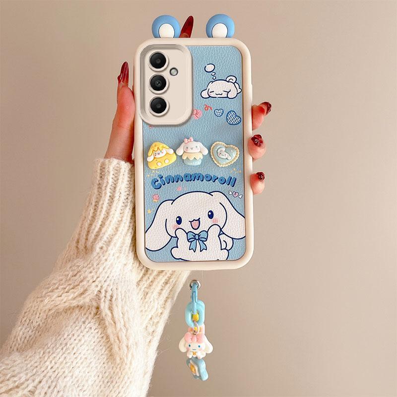 KEYSION Coque 3D en silicone souple antichoc pour Samsung A55 5G A35, motif oreilles mignonnes, avec bracelet, compatible avec Galaxy A25 et A15 5G