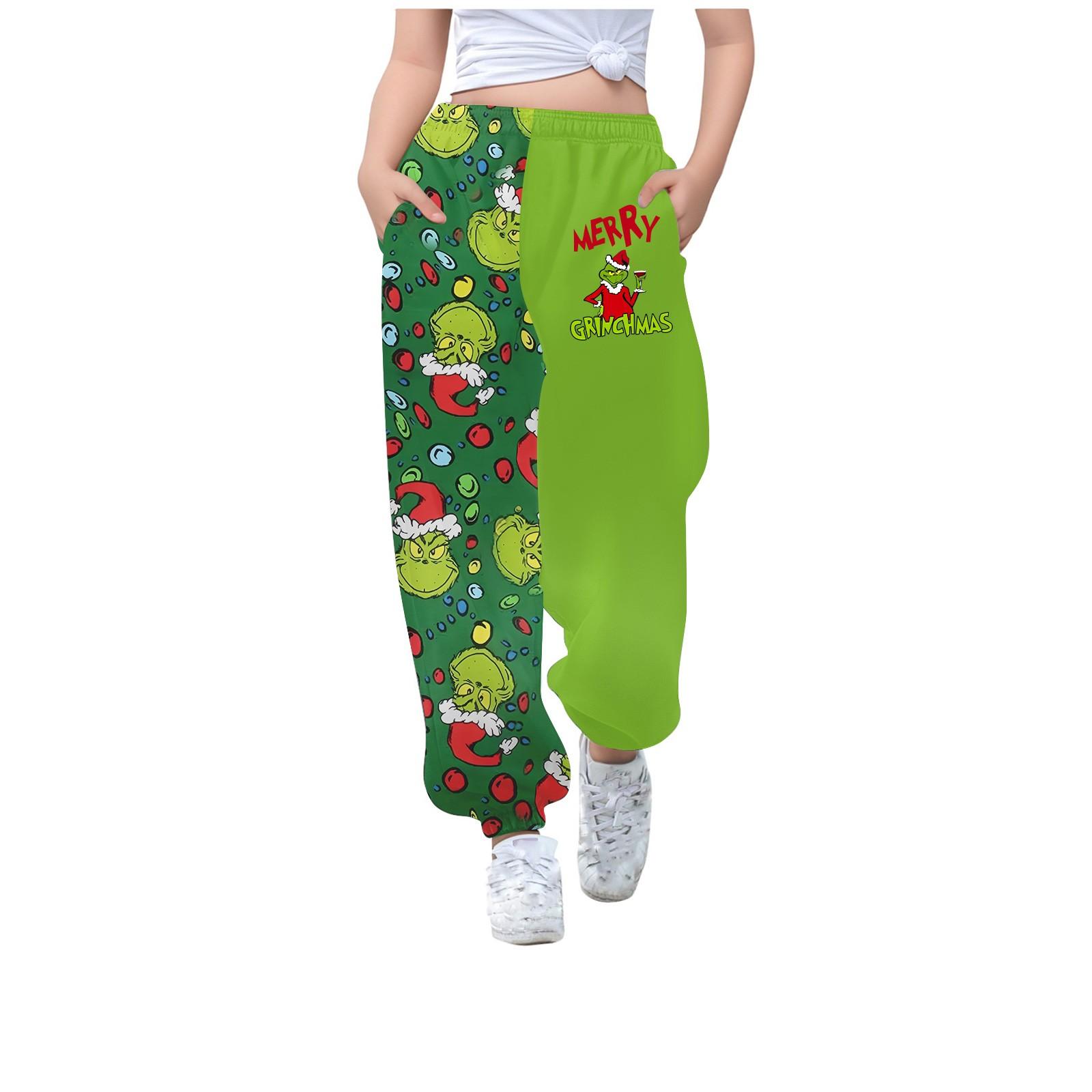 Women s Festive Holiday Joggers with Fun Cartoon Print, Comfortable Elastic Waistband, Relaxed Fit Lounge Pants 130 зелёный