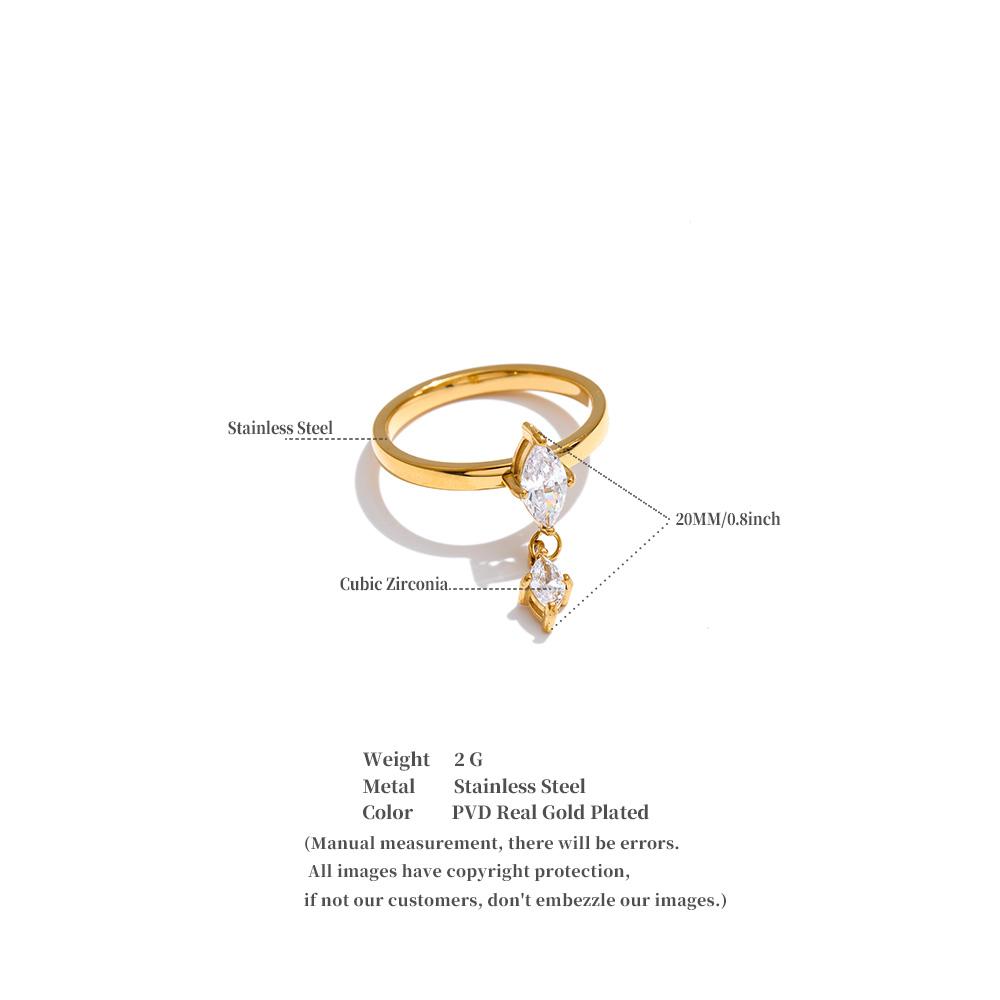 Yhpup Size 678 Stainless Steel Cubic Zirconia Rhombus Drop Ring Shiny Dainty Charming Golden Premium Jewelry Gift