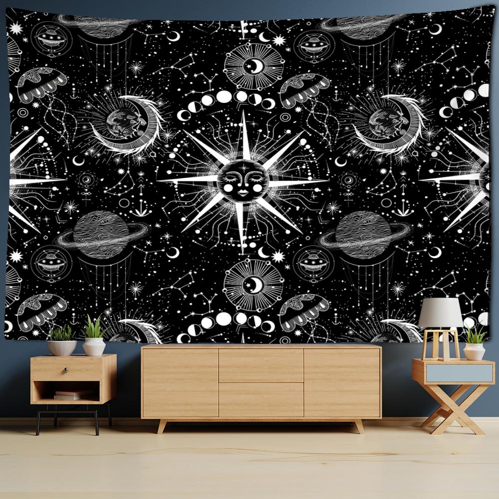 Sonne Tarot Wandteppich Hängen Mandala Schwarz Und Weiß Hexerei Science Fiction Bohemian TAPIZ Zimmer Home Decor