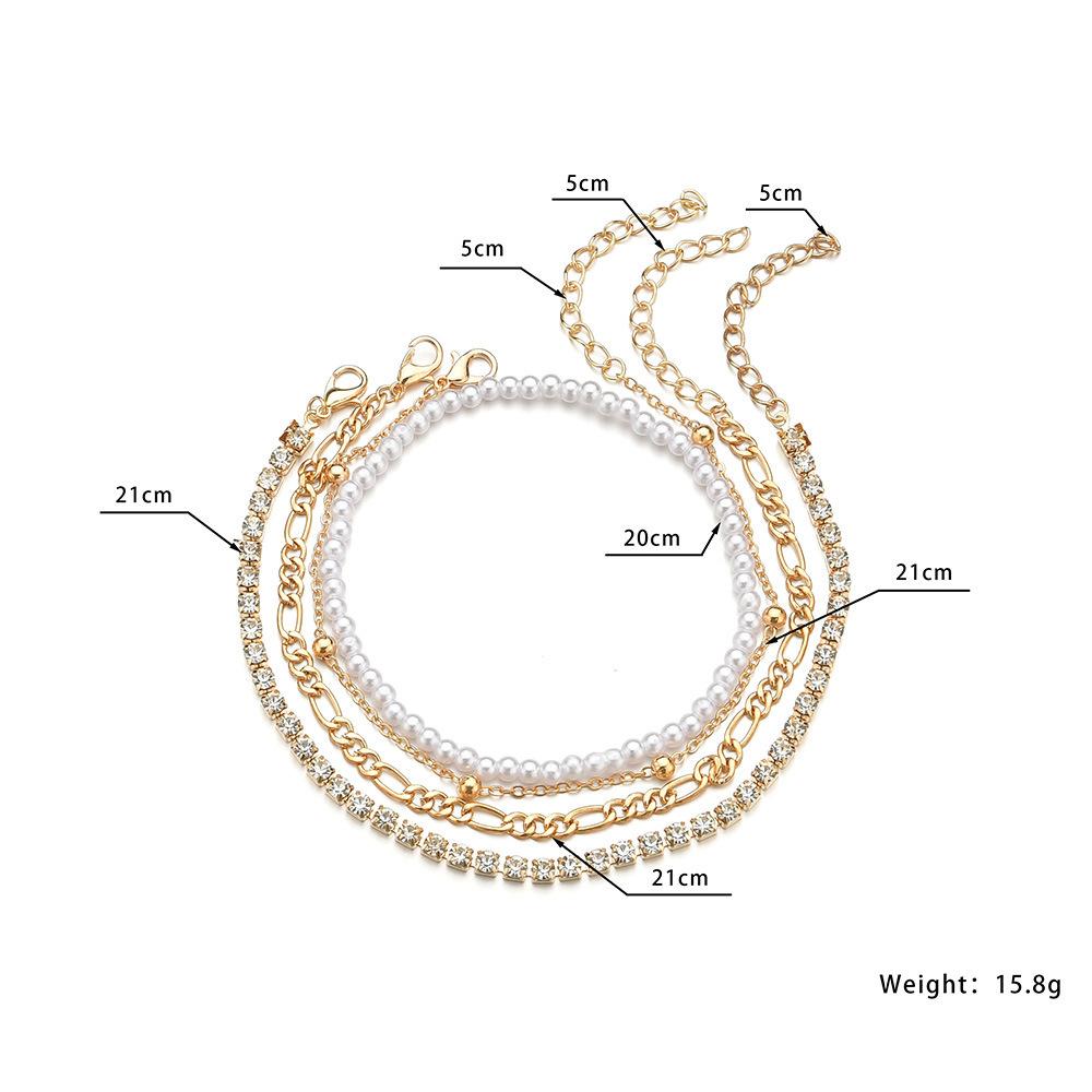 Hot summer seaside beach pearl beaded rhinestones women multi-layered anklets