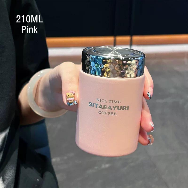 210ml/420ml Fashion Mini Double Stainless Steel Vacuum Flask With Bling Lid Portable Pocket Coffee Tea Thermos Mug Tumbler