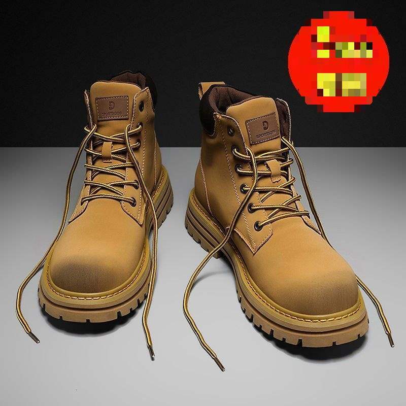 Bumblebee Martin Stiefel Herren High-Top Herbst Herren Rhabarber Stiefel Samt Baumwollschuhe Trendy Workwear Stiefel Gelbe Kurze Stiefel