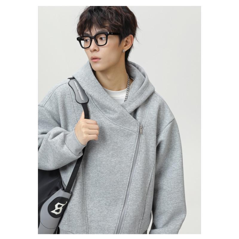 Herren S Locker Kurz Weite Silhouette Kapuzenpullover Freizeit Diagonal Reißverschluss Oberbekleidung
