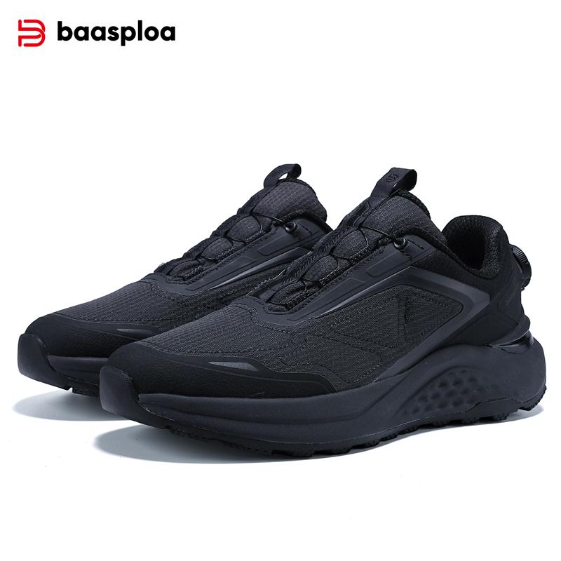 Baasploa men's hiking shoes, rotary buckle outdoor sports shoes, men's comfortable soft-soled casual walking shoes, anti-slip warm shoes