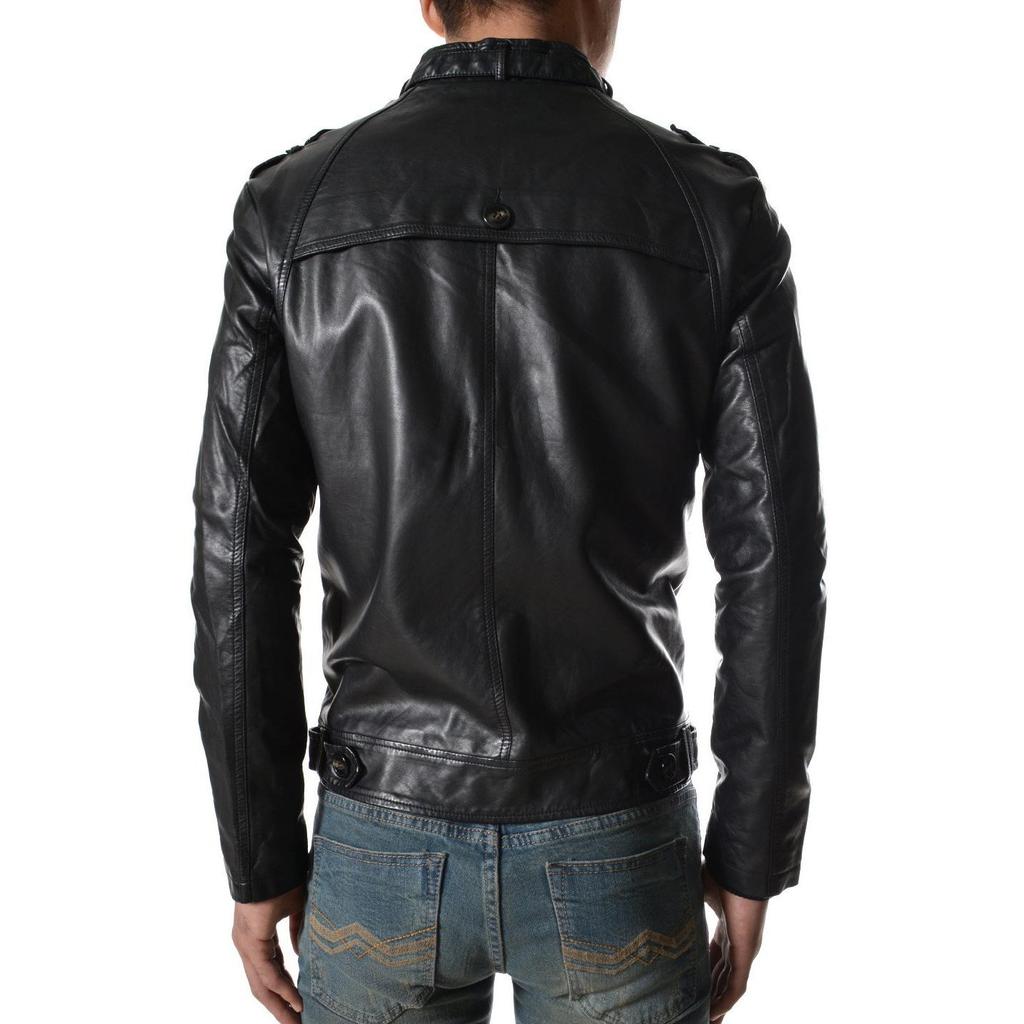 SkinOutfit Men's Genuine Lambskin Black Leather Jacket Stylish Motorcycle Bomber Biker Outerwear MJ 128