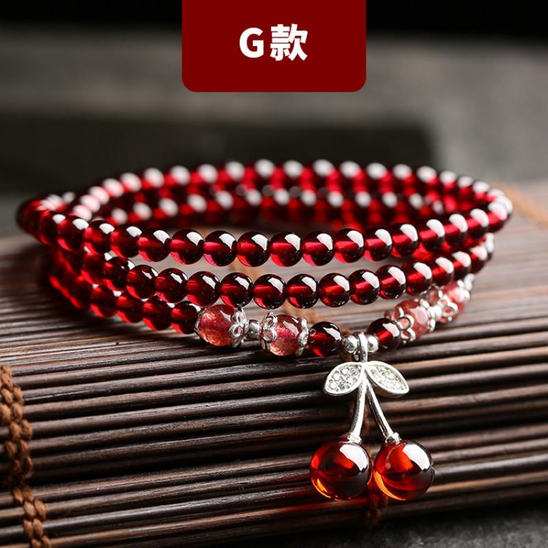 Natural Garnet Stone Bracelet Women Ethnic Style Handmade Crystal Jewelry Bohemian Three-Row Beaded Wrap