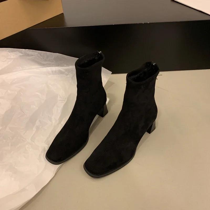 Mode Damen Stretch Stiefeletten Mode Elegant Modern Schmal Kurze Stiefeletten Herbst Winter Damen Reißverschluss hinten Schuhe