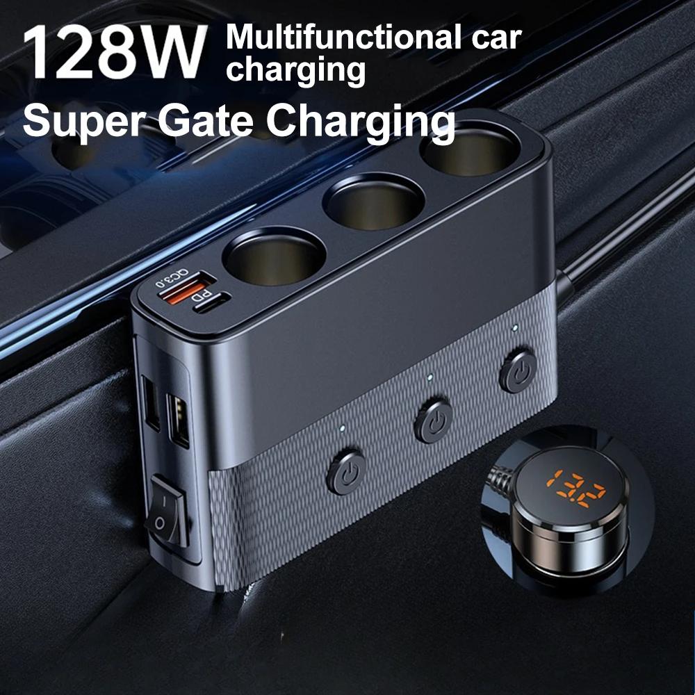 7-in-1 128W Car Charger Adapter PD QC3.0 Socket Splitter C28 Conversion Plug Quick Charge Adapter Acesssories