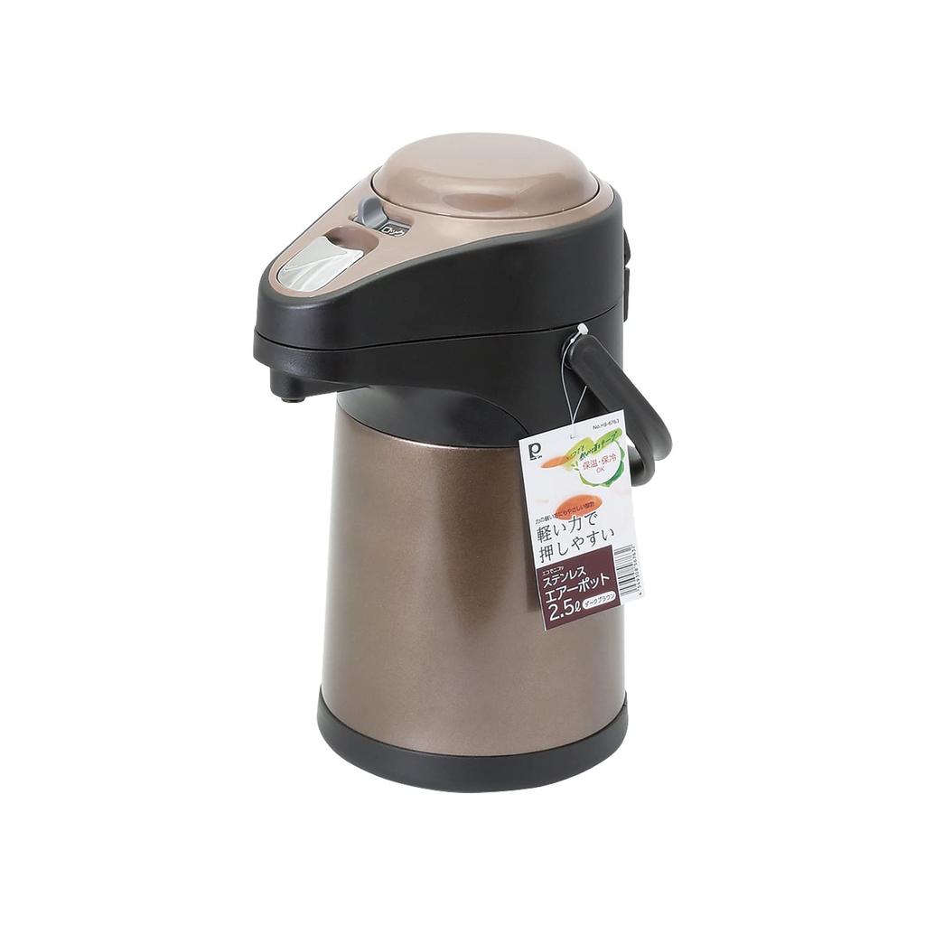 Pearl Metal Pot Air Pot Stainless Steel Heat Retention Cold Retention Tabletop Wide Mouth Up Shape Dark Brown Smile 2.5L Eco-Friendly HB-6763