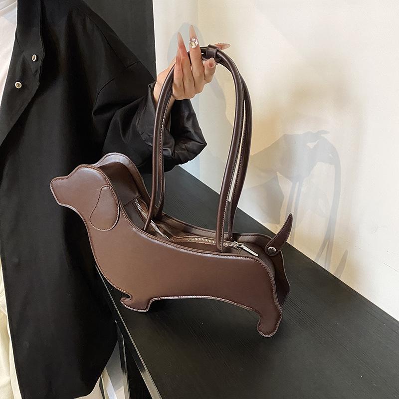 New Leather Dachshund Dog Niche Bag New Autumn and Winter Versatile Shoulder Underarm Bag Cute Puppy Handbag