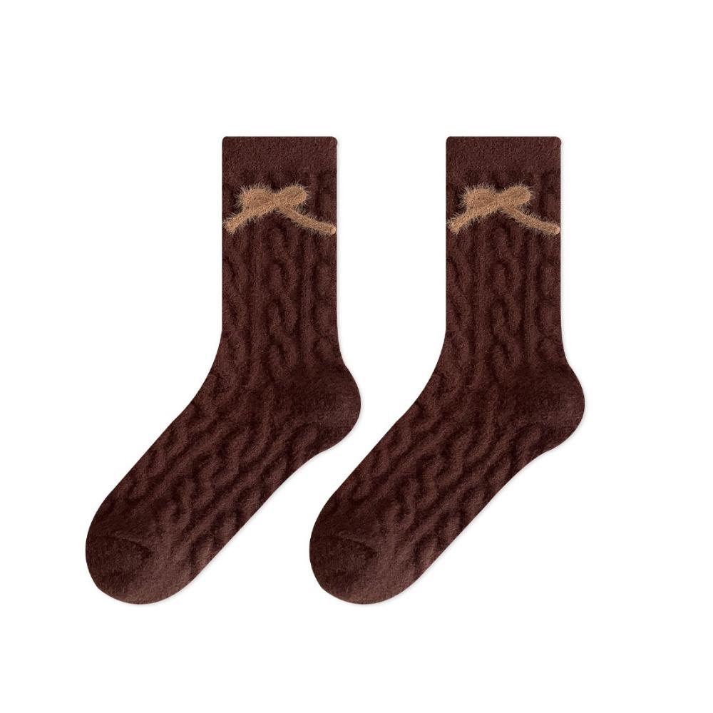 Screw Thread Coral Fleece Socks Thickened Mid Tube Socks Women Kawaii Floor Plush Socks Female