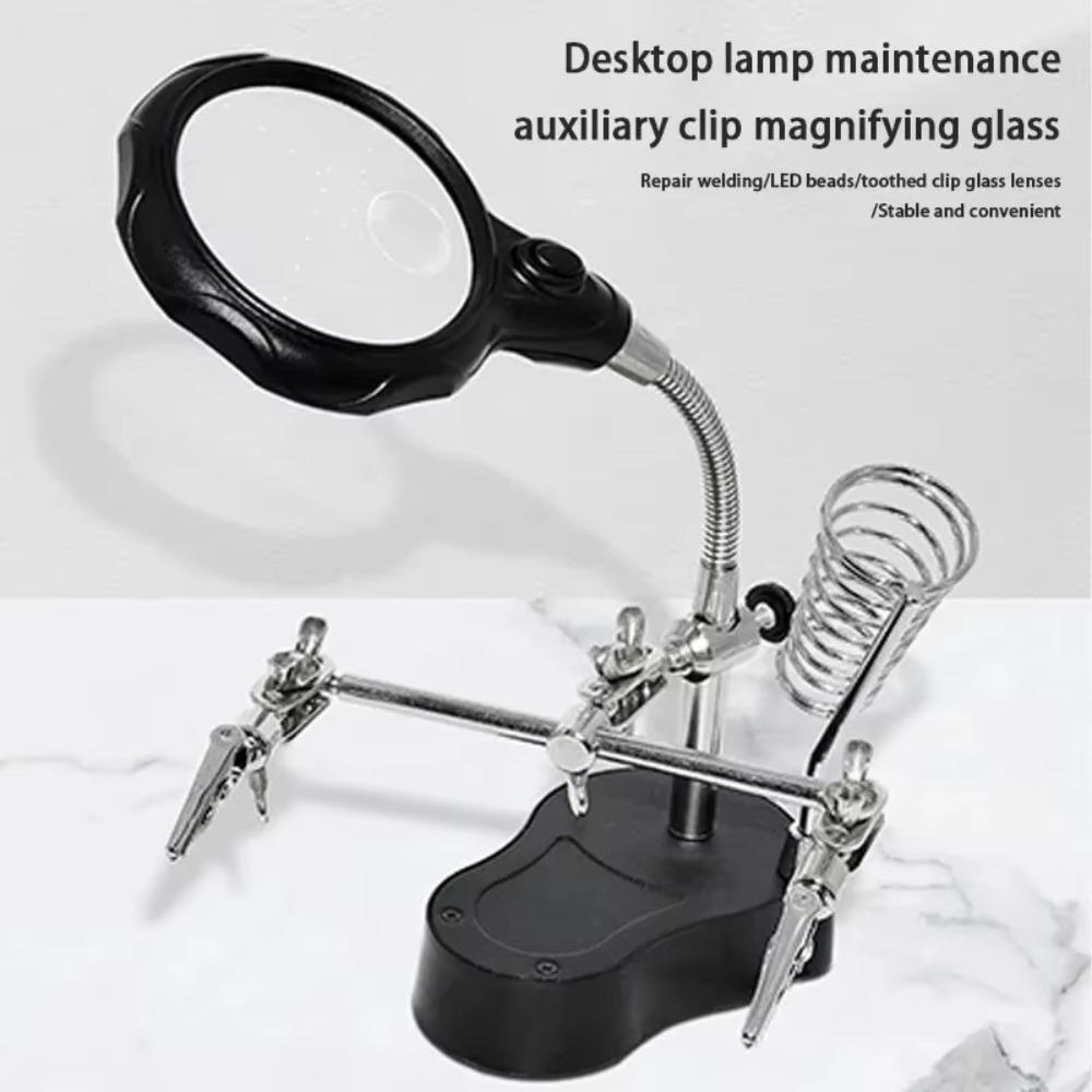 3.5X 12X Clip Welding Magnifier with 2 LED Clip Iron Welding Stand Station Magnifying Glass