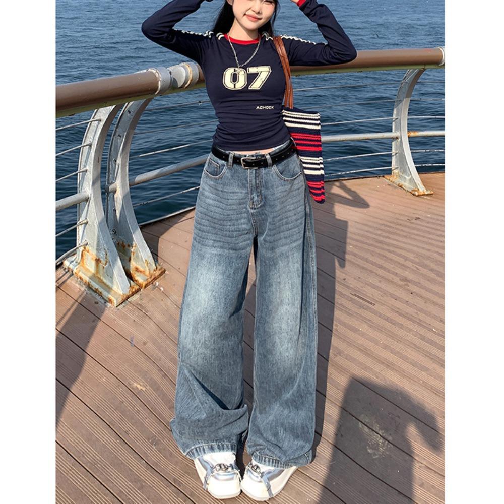 Retro High-waisted Wide-leg Jeans Drape Autumn and Winter Women's Pants Loose Design Trendy Floor Pants